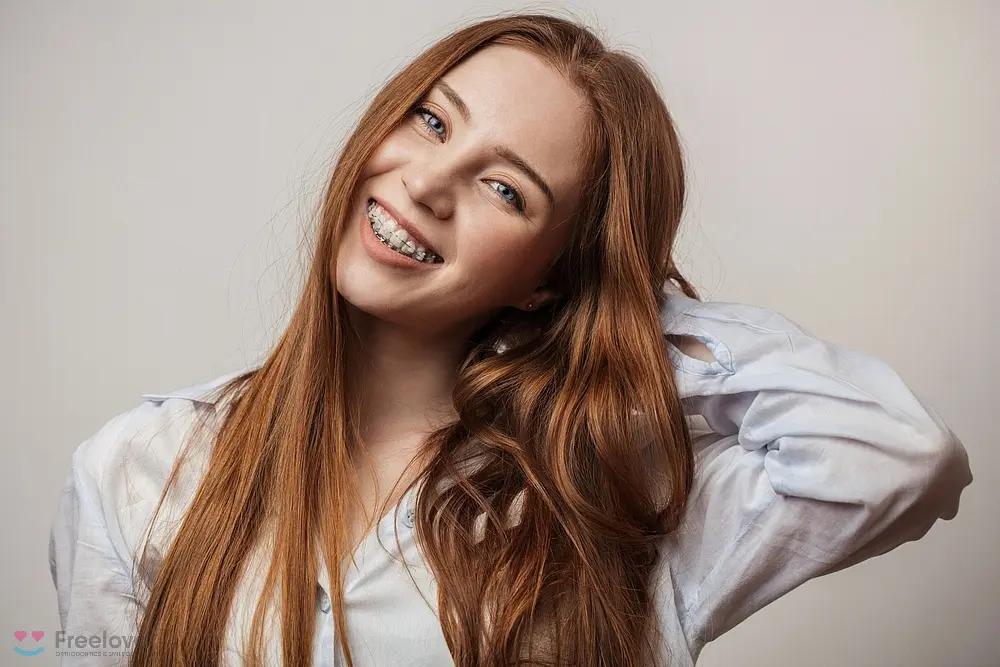 happy young red haired woman in clear braces smiling - Clear Braces vs Metal Braces in Kent and Sammamish, WA 
